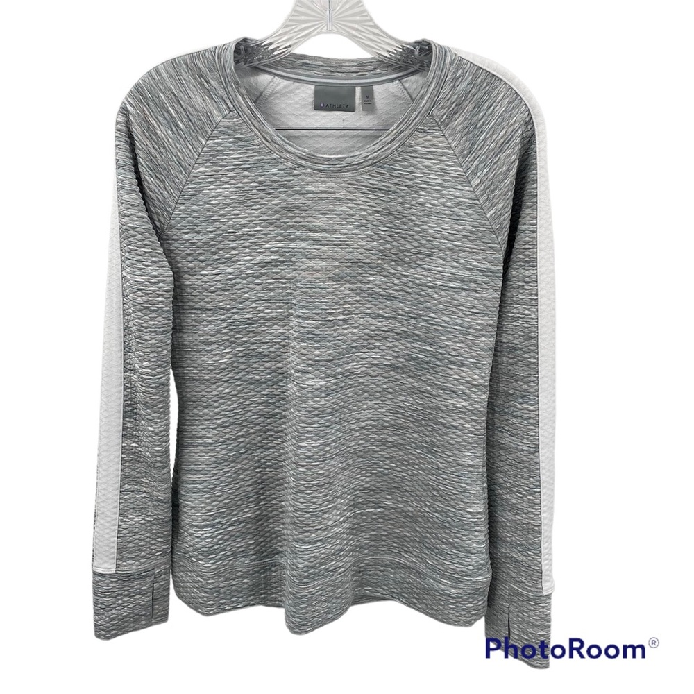 Athleta Women’s Sz M Space Dye Snowscape Long Sleeve Quilted Pullover Sweatshirt